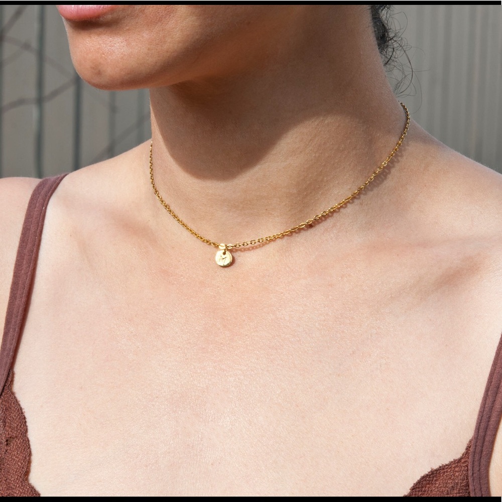 Tiny disc letter/initial/ name necklace